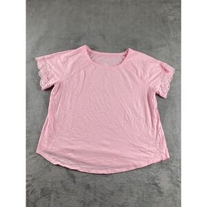 St Johns Bay Womens Pink Eyelet Sleeve T Shirt Plus Size PXL Cotton